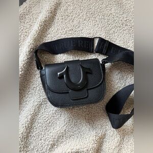 True Religion Black Pebbled Leather Crossbody Saddle Bag